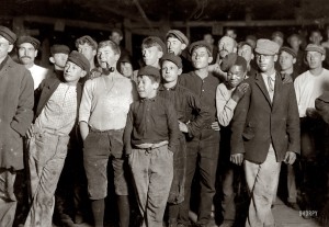 Lewis Wickes Hine, Young Workers on night shift at Cumberland Glass Works, 1909, by shorpy.com